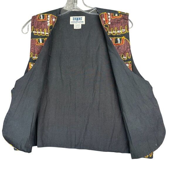 Vintage Soho Compagnie Open Vest Streetwise Elephant Embroidered Cotton Lined - Picture 3 of 7